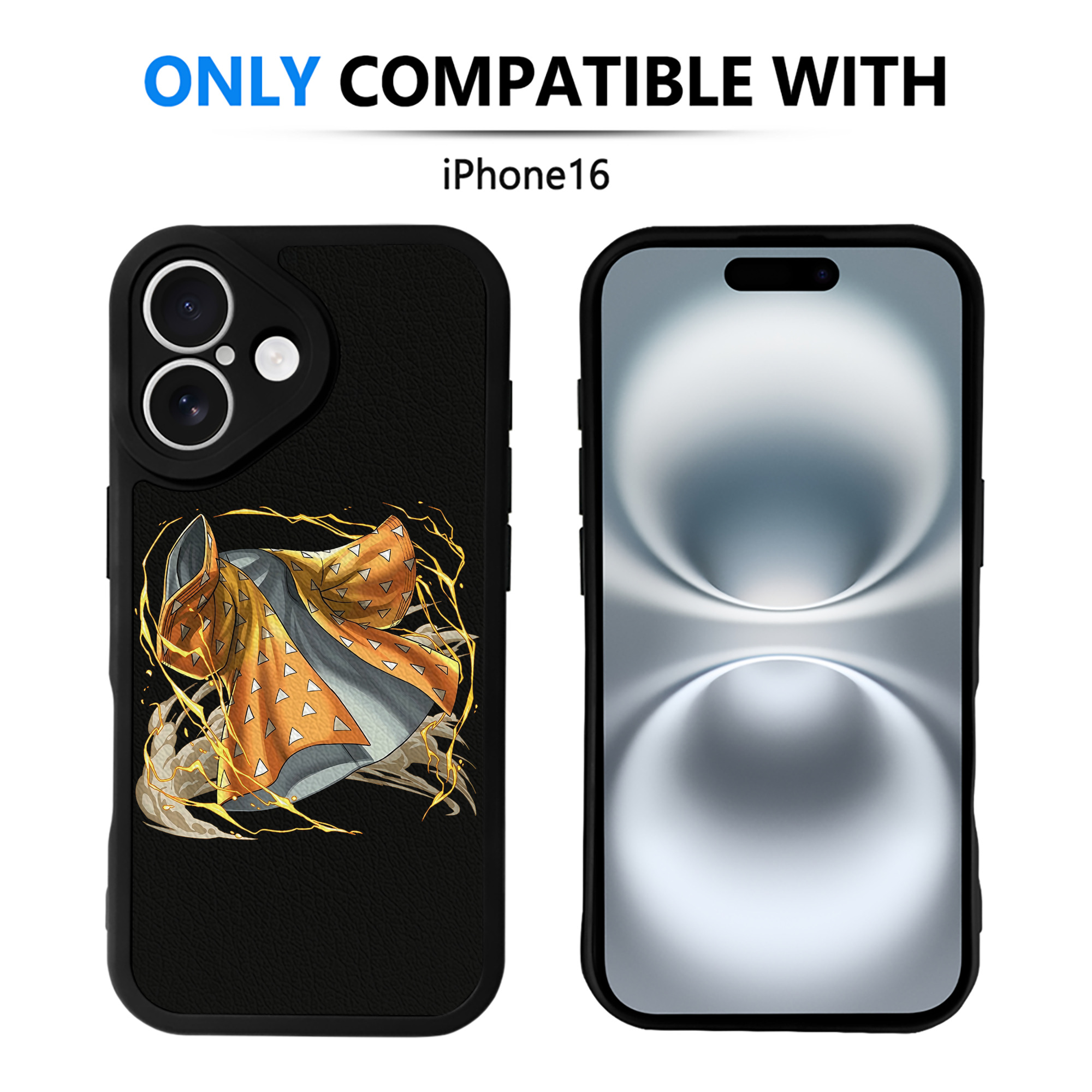 （画像用） 鬼滅の刃（きめつのやいば）我妻 善逸／あがつま ぜんいつ Agatsuma Zenitsu 【iPhone 16シリーズ対応】シリコンスマホケース（レザー調） 材質：シリコン